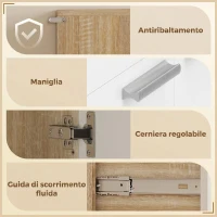 HOMCOM Credenza Cucina con Ripiani Aperti, 4 Armadietti e Cassetto, in Legno e Metallo, 120x40x175 cm, Bianco e Legno(m-7)