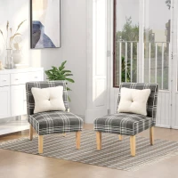 HOMCOM Modern Dining Chairs Set of 2, Accent Chair with Patterned Upholstery, Throw Pillows and Rubber Wood Legs, for Kitchen Living Room, Grey(m-2)