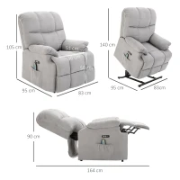 HOMCOM massagestoel opstahulp relaxstoel met verwarmingsfunctie verstelbare hoek USB afstandsbediening kort pluche grijs 83 x 95 x 105 cm(m-3)