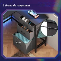 Bureau d'angle en L, LED pilotable via application et station d'alimentation intégrée, 167,5x50x87,5 cm, Noir(m-5)