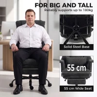 HOMCOM Office Chair, 180kg Heavy Duty Linen Computer Desk Chair with Lumbar Support, Wide Seat, Spring Cushion, Black(m-4)