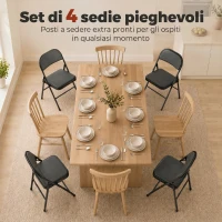 HOMCOM Set 4 Sedie Pieghevoli Imbottite in Finta Pelle PU e Metallo, 45x46x78 cm, Nero(m-4)