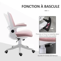 Vinsetto Chaise de bureau tissu lin hauteur réglable pivotante 360° accoudoirs relevables support lombaires réglable rose(m-5)