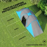 Outsunny Tente de camping familiale 4 pers. étanche facile à monter 2 grandes portes dim. 5,55 x 2,25 x 1,9 m gris foncé et bleu(m-4)