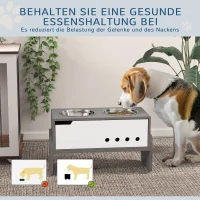 PawHut Verhoogd voerstation voor honden, met opbergruimte en anti-schrokmat, 2 x 2000 ml roestvrijstalen kom, grijs(m-4)