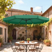 Outsunny 3 m Garden Parasol with Tilt Mechanism & Crank Handle, UPF 30+ Patio Umbrella Outdoor Table Umbrella, Green(m-10)