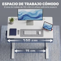 HOMCOM Escritorio Elevable Eléctrico 100x60 cm con 3 Memorias Pantalla LED 2 Ganchos y 2 Pasacables Blanco(m-6)