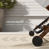 Outsunny Bain de soleil, chaise longue en résine tressée avec dossier réglable, roulettes, coussin et accoudoirs, marron et beige(m-5)