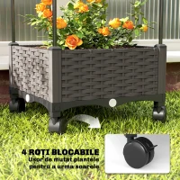 Outsunny Jardinieră Înălțată Autoirigantă din Metal cu Spalier de 185 cm, cu 4 Roți Blocabile pentru Plante Cățărătoare, Recipient cu Găuri de Drenaj pentru Legume și Flori, Negru(m-5)