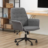 HOMCOM Fauteuil de bureau chaise de bureau hauteur réglable roulettes pivotant 360° tissu chanvre 69L x 66l x 89,5-97H cm gris chiné(m-2)