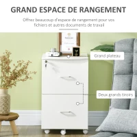 Vinsetto Caisson de bureau rangement sur roulettes dossier meuble armoire de bureau 2 tiroirs verrouillables en MDF panneaux de particules dim. 43L x 45l x 72H cm blanc(m-5)