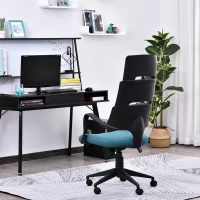 HOMCOM Fauteuil de bureau 67L x 60l x 118-127H cm rembourré réglable pivotant 360° bleu(m-8)