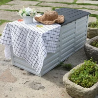 Outsunny Coffre de Jardin Malle de Rangement dim. 112L x 49l x 53H cm 2 roulettes polypropylène texturé Imitation Lattes de Bois Blanc Gris(m-10)