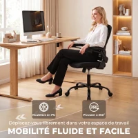 HOMCOM Chaise Bureau Ergonomique, Fauteuil de Bureau Maille, Accoudoirs Relevables, Hauteur Réglable, Fonction Bascule, Noir(m-7)