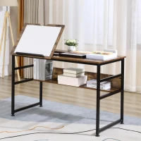 HOMCOM Adjustable Drafting Table Art Desk Drawing Table, Craft Desk Workstation for Painting, Multifunctional Writing Desk w/ 15-Level Tiltable Tabletop and Storage Shelf, Home Office, Rustic Brown(m-2)