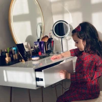 HOMCOM Dressing Table with LED Mirror and Cushioned Stool, Vanity Desk with Acrylic Lipstick Holder and 2 Drawers, Makeup Table for Bedroom, White(m-15)