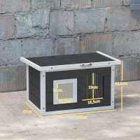 PawHut houten kattenhuis waterdicht met opklapbaar bitumendak, uitneembare krabmat, verhoogde bodem, kattenhol, kattenbox voor buiten in de tuin, 61x45x36,5 cm, grijs(m-3)