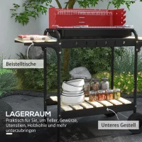 Outsunny Metalen Houtskoolbarbecue BBQ Smoker met Wielen, Verstelbaar Grillrooster, Houten Plank 103x47x95 cm Rood(m-6)