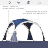 Outsunny Koepeltent voor 6-8 personen, paviljoen, bescherming tegen zon en motregen, 3,5 x 3,5 x 2,22 m, blauw+grijs(m-4)
