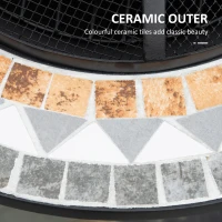 Outsunny 60cm Outdoor Fire Pit Table with Mosaic Outer, Round Firepit with Spark Screen Cover, Fire Poker for Garden Bonfire Party(m-5)