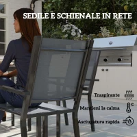 Outsunny Set da Giardino 7pz con Tavolo a Doghe e 6 Sedie Impilabili, in Acciaio e Texteline, Grigio(m-5)
