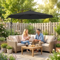 Outsunny 3m Overhanging Cantilever Parasol, with Cross Base - Black(m-7)