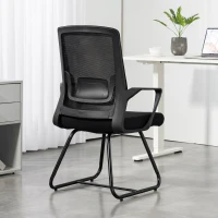 HOMCOM Scaun de birou ergonomic fără roți, cu brațe, pentru sală de așteptare, negru(m-9)