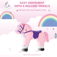HOMCOM Rocking Horse Kids Ride on Walking Horse Animal Pony Wheeled Riding Plush Toy w/Sound for 2 Years and Up (Pink)(m-6)