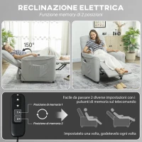 HOMCOM Poltrona Reclinabile con Riscaldamento, 8 Punti Massaggio e 5 Modalità, Tessuto Ciniglia, Grigio Chiaro(m-5)