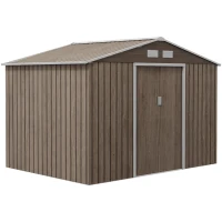 Outsunny Tuinschuur met 2 Schuifdeuren, 4 Ramen, Weerbestendig, Metalen Constructie, 2,7 x 1,9 x 1,9 m, Bruin(m-1)
