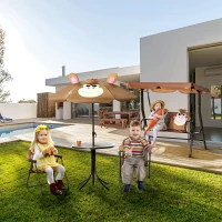 Outsunny Kids Bistro Table and Chair Set, Outdoor Folding Garden Furniture w/Monkey Design, Removable, Adjustable Sun Umbrella, Ages 3-6 Years - Brown(m-7)