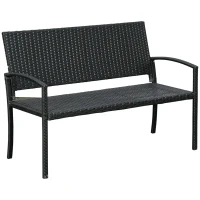 Outsunny Gartenbank, in Rattanoptik, mit Stahlrahmen, für 2 Personen, Schwarz, 122 x 60 x 85cm(m-1)