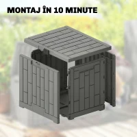 Outsunny Ladă de Grădină 114L cu Capac, Încuietoare, Protecție UV, 56x44x54 cm, Efect Lemn Gri(m-7)