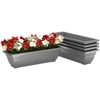 Outsunny 5-delige Set Bloempotten, Plantenbakken van Kunststof voor Terras, Tuin, Balkon, 59 x 21 x 16 cm, Grijs(m-10)
