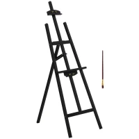 HOMCOM Cavalletto Pittura, 135 cm Cavalletto Treppiede per Dipingere su Tela, Cavalletto in Legno di Pino Regolabile, Portatile e Pieghevole con Pennello per Studio, Artisti e Pittori, Nero(m-11)
