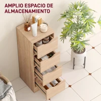 HOMCOM Armario de Baño Estrecho con 4 Cajones y Asas Ranuradas para Espacios Reducidos 29x29x83 cm Madera Natural(m-4)