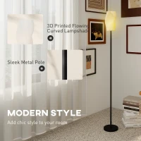 HOMCOM Floor Lamp for Living Room, 3D Printed Modern Standing Lamp with Flowing Curved Shade, 3 Colour Temperature & Foot Switch, Minimalist Tall Pole Lampshade for Bedroom, Office, White(m-4)