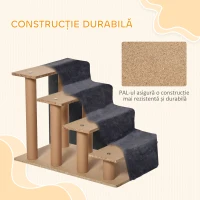 PawHut Scară Portabilă pentru Câini cu 4 Trepte, din Material de Catifea Detașabil și Lemn, 60x35x44 cm, Gri Închis(m-6)