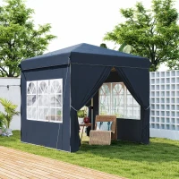 Outsunny 2,5 x 2,5 m pop-up paviljoen met zijwanden en draagtas, UPF50+ in hoogte verstelbaar tuintent, Donkerblauw(m-2)