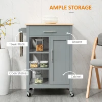 HOMCOM Compact Kitchen Trolley Utility Cart on Wheels with Open Shelf & Storage Drawer for Dining Room, Kitchen, Grey(m-4)