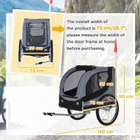 PawHut Remorcă pentru bicicletă pentru câini de talie medie, cu ferestre laterale și steguleț, 130x73x90 cm, gri și negru(m-9)