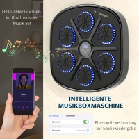 SPORTNOW Muziek Boks Machine, Ritmisch Boksapparaat, 9 Modi, Bluetooth, LED-Lichten, met Bokshandschoenen, Zwart(m-5)