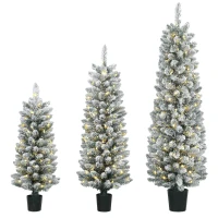 HOMCOM Set van 3 besneeuwde LED-kerstbomen, smal, met PVC-takken, 90/120/150 cm(m-15)