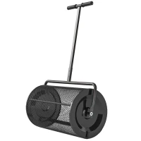 Outsunny Compostverspreider 75L 61x40cm voor Gazon en Tuin met T-Handgreep Metaal Zwart(m-10)