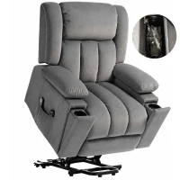 HOMCOM Elektrische Relaxfauteuil met opsta-hulp – Ligstoel met verwarmings- en massagefunctie, afstandsbediening, bekerhouder, zijvak, USB, pocketvering, fluweel, donkergrijs(m-11)