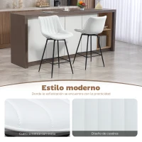 HOMCOM Juego de 2 Taburetes de Bar, Sillas de Bar Giratorio 360° Tapizado en Cuero Sintético con Respaldo y Reposapiés Blanco(m-4)