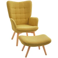 HOMCOM Accentstoel met Voetenbank, Relaxstoel in Corduroy Look, Armleunstoel met Houten Poten, voor Woonkamer, Oranje(m-10)