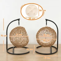 PawHut Rattan kattenmand met wasbaar kussen en speelbal, voor katten tot 10 kg, 45 x 41 x 75 cm, lichtbruin(m-3)