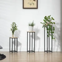 Outsunny set van 3 plantenstandaards, stapelbare bloemenkrukken voor tuinbalkon(m-8)