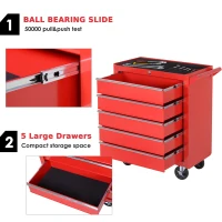 DURHAND 5-Drawer Lockable Tool Storage Cabinet with Wheels, Handle, 2 Keys, Steel Home Work DIY Workshop Chest, Garage Equipment Trolley, Red(m-4)